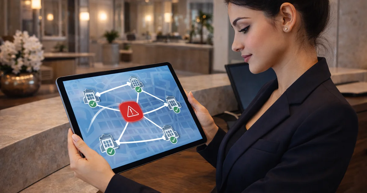 Red compartida de lista negra entre hoteles colombianos visualizada en tablet