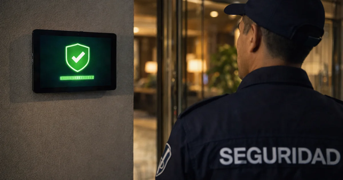 Sistema de verificación de visitantes con alerta de seguridad en pantalla